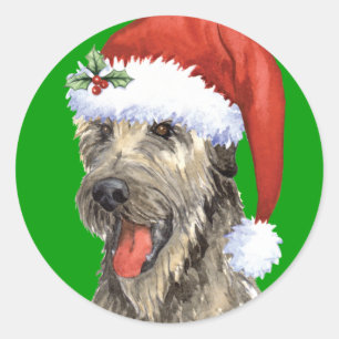 Sticker Rond Happy Howlidays Irish Wolfhound