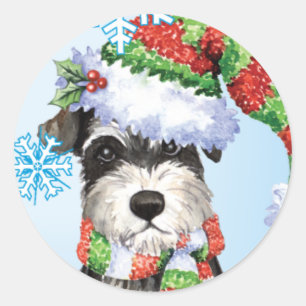 Sticker Rond Happy Howlidays Miniature Schnauzer
