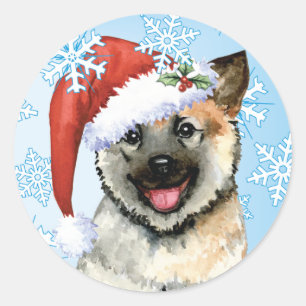 Sticker Rond Happy Howlidays Norwegian Elkhound