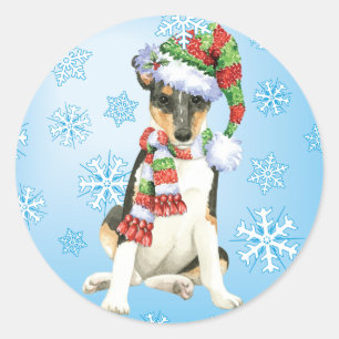 Sticker Rond Happy Howlidays Smooth Collie