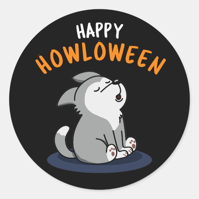 Sticker Rond Happy Howloween Funny Chien Pun Dark BG (Devant)