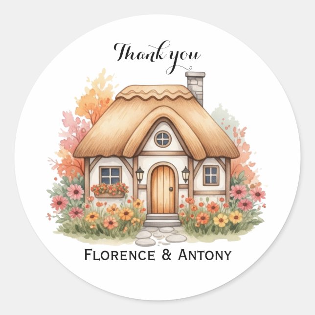 Sticker Rond Happy Little House Custom Text Merci Favoriser (Devant)