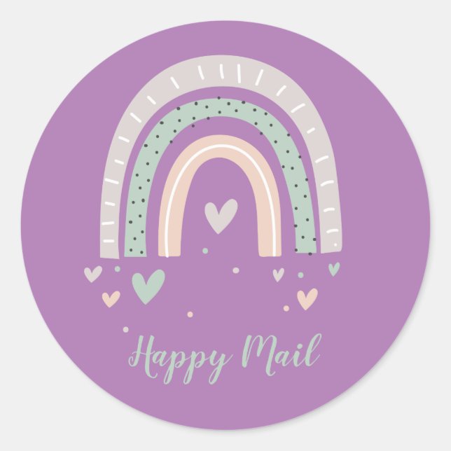 Sticker Rond Happy Mail Purple Arc-en-ciel & Coeurs Enveloppe S (Devant)