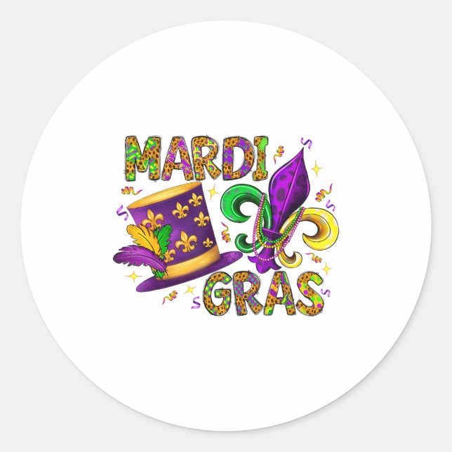 Sticker Rond Happy Mardi Gras Top Hat Carnival New Orleans Fleu (Devant)