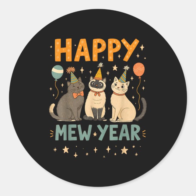 Sticker Rond Happy Mew Year Cat Party  (Devant)