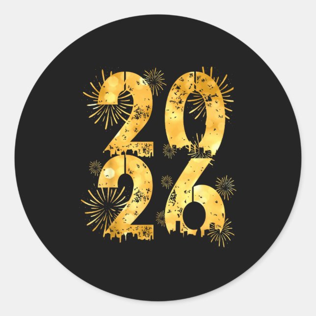 Sticker Rond Happy New Year 2026 Family Celebration New Years E (Devant)