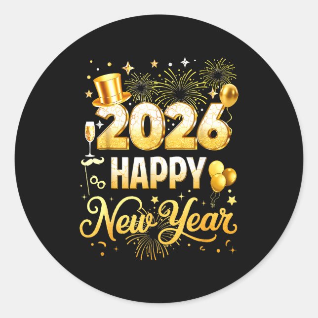 Sticker Rond Happy New Year 2026 New Year Party Ballon Family M (Devant)