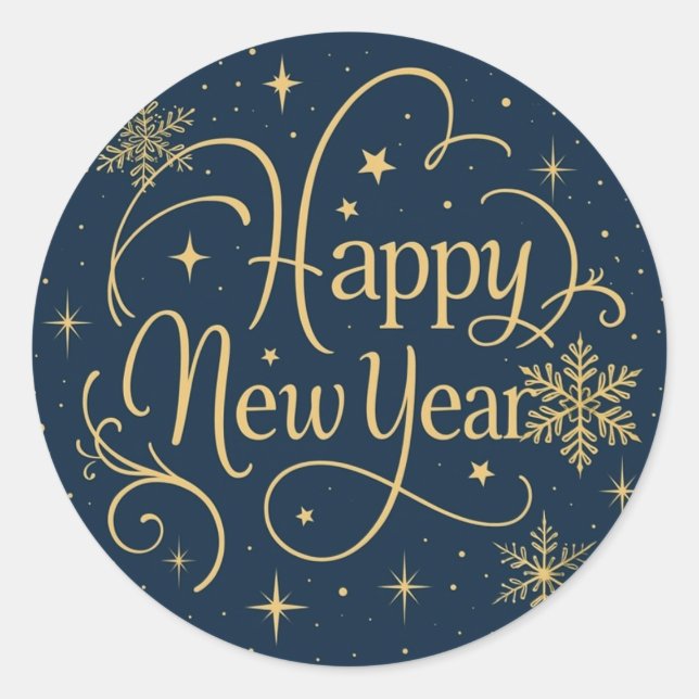 Sticker Rond Happy New Year Gold Snowflake (Devant)