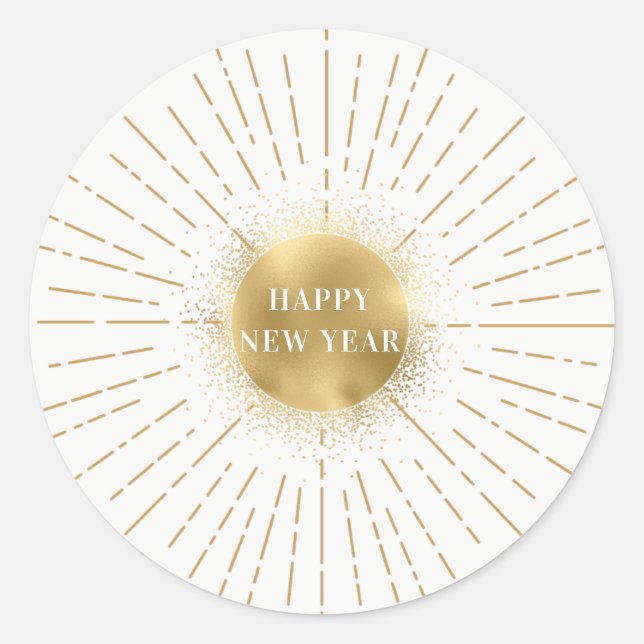 Sticker Rond Happy New Year Moderne Solaire Or (Devant)