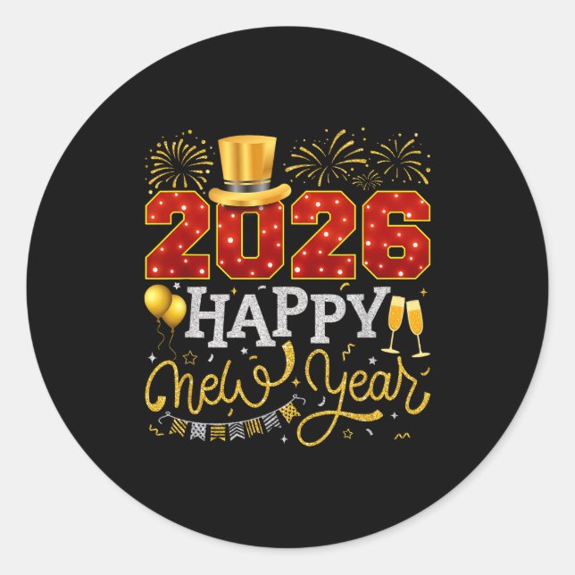 Sticker Rond Happy New Year Party 2026 Ballon Family Matching C (Devant)