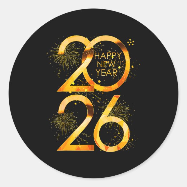 Sticker Rond Happy New Year Party Supplies 2026 Family Matching (Devant)