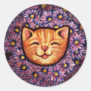Sticker Rond Happy Orange tabby Chat