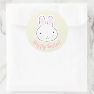 Sticker Rond Happy Pâques mignon lapin coutume script moderne g