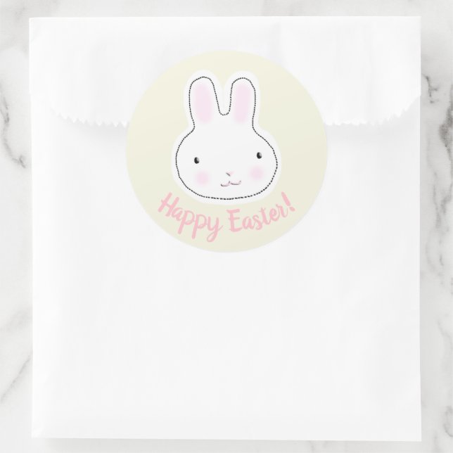Sticker Rond Happy Pâques mignon lapin coutume script moderne g (Sac)