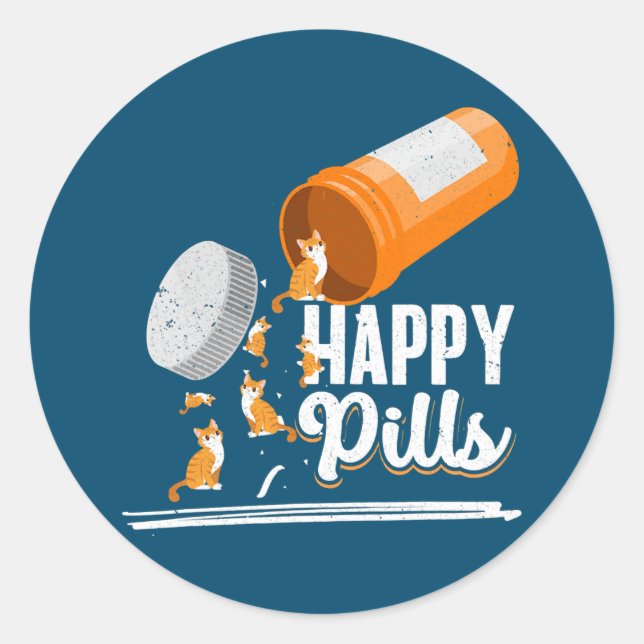 Sticker Rond Happy Pills Amoureux des chats Owner Ideas Hommes  (Devant)