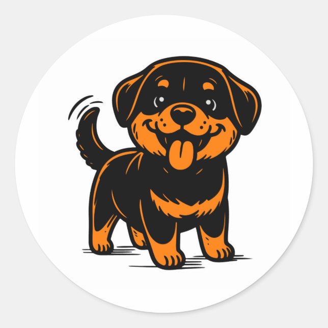 Sticker Rond Happy Puppy Rottweiler Dog (Devant)