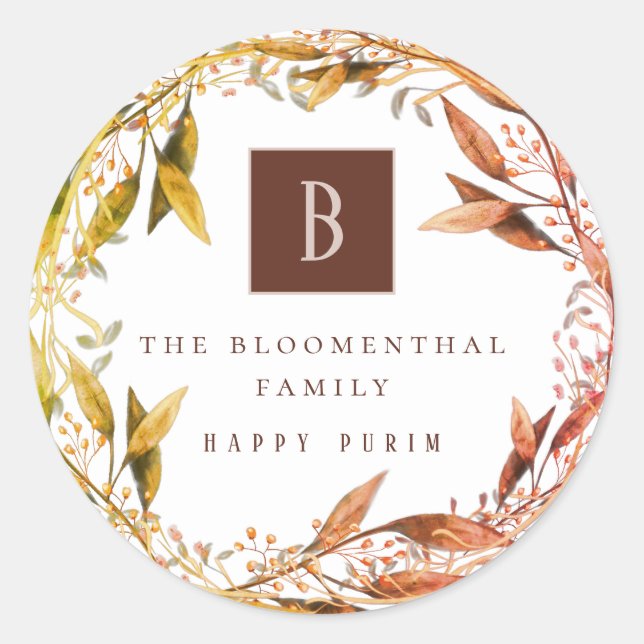 Sticker Rond Happy Purim Autumn feuille personnalisée (Devant)