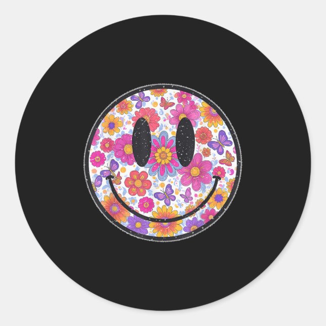 Sticker Rond Happy Retro Daisy Smile Face Preppy Aesthetic Men  (Devant)