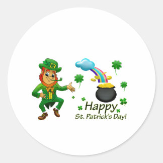 Sticker Rond Happy Saint Patrick's Day Leprechaun Rainbow 