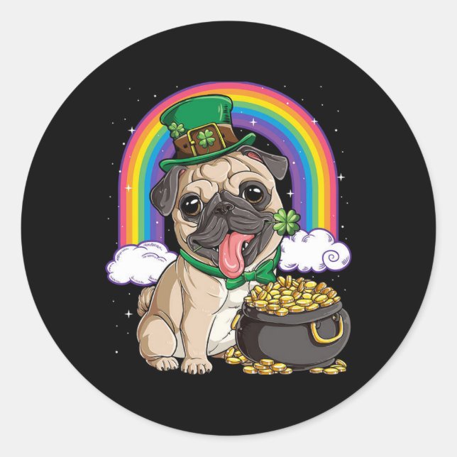 Sticker Rond Happy St. Patrick's Day Carlin chien (Devant)