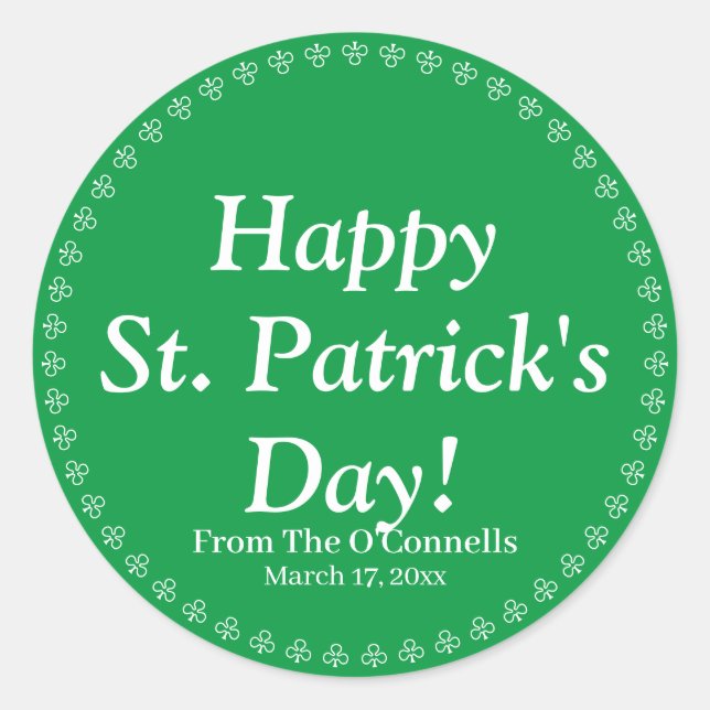 Sticker Rond Happy St. Patrick's Day vert texte personnalisé tr (Devant)