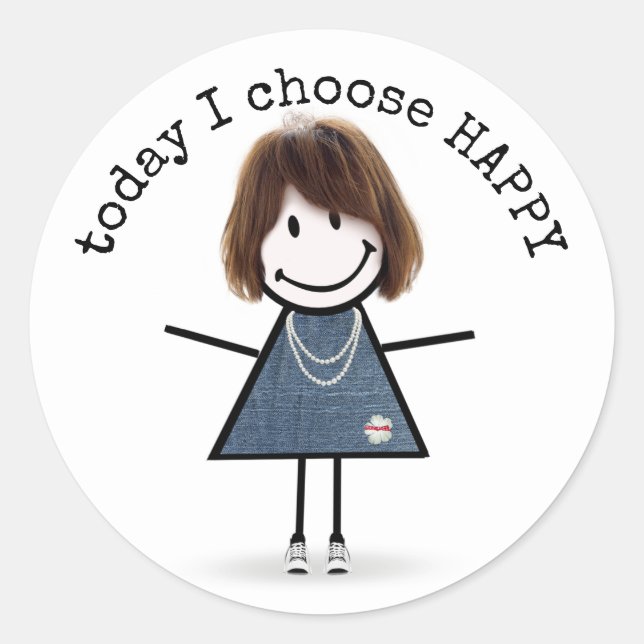 Sticker Rond Happy Stick Girl en Basket avec citation (Devant)