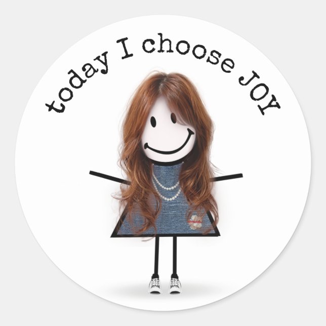 Sticker Rond Happy Stick Girl en Basket avec citation (Devant)