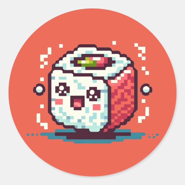 Sticker Rond Happy Sushi Roll - Cute Pixel Art Conception de no (Devant)