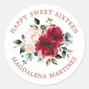 Sticker Rond Happy Sweet sixteen Floral Custom Enveloppe Sceau