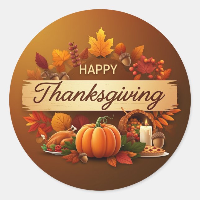 Sticker Rond Happy Thanksgiving (Devant)