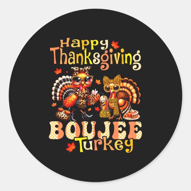 Sticker Rond Happy Thanksgiving Boujee Turkey Leopard Boo-jee F (Devant)