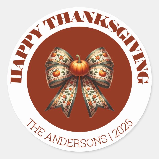 Sticker Rond Happy Thanksgiving white& brown cute elegant  (Devant)