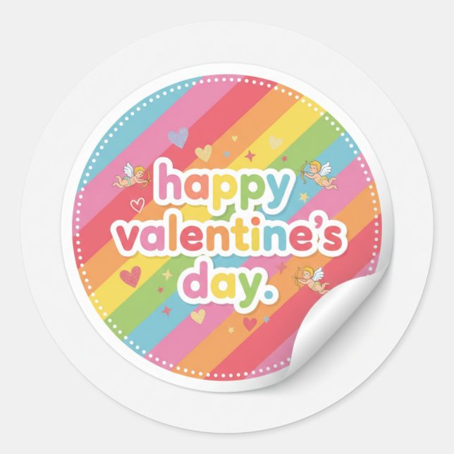 Sticker Rond Happy Valentine’s Day Rainbow LoveSticker (Devant)