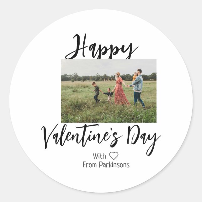 Sticker Rond Happy Valentine's day add family name photo simple (Devant)