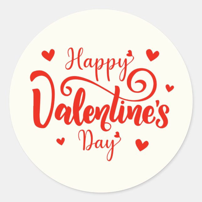 Sticker Rond Happy Valentine's Day Elegant Script Pink Hearts  (Devant)