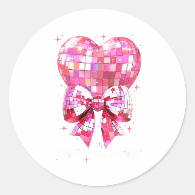 Sticker Rond Happy Valentine's Day Funny Coquette Disco Ball He (Devant)