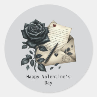 Sticker Rond Happy Valentine's Day Gothic black rose