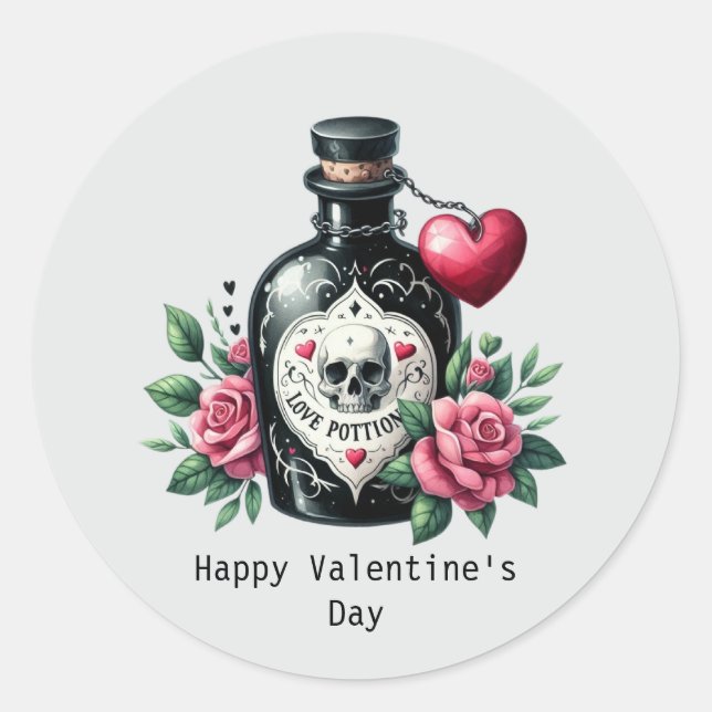 Sticker Rond Happy Valentine's Day Gothic love potion (Devant)