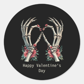 Sticker Rond Happy Valentine's Day Gothic skeleton hands