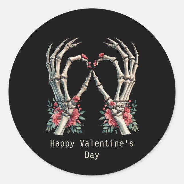 Sticker Rond Happy Valentine's Day Gothic skeleton hands (Devant)