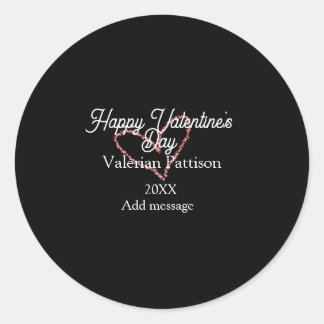 Sticker Rond Happy Valentine's day red glitter heart black name