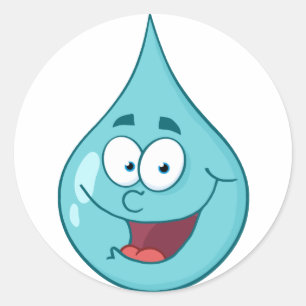 Sticker Rond Happy Water Drop Caractère de dessin