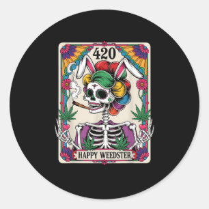 Sticker Rond Happy Weedster Easter Skeleton Fumer Weed Tarot