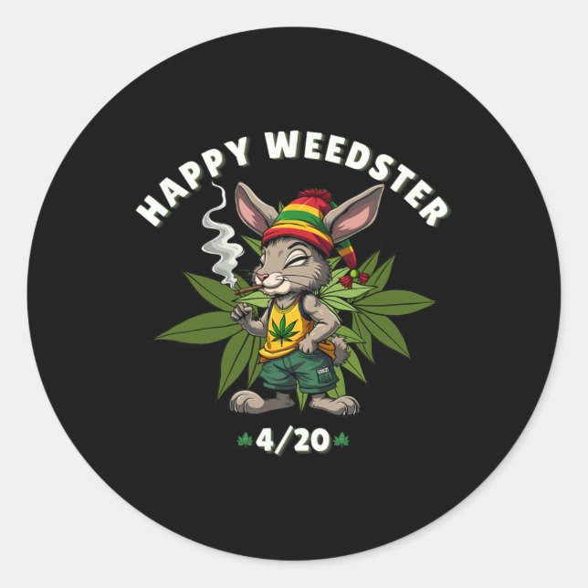 Sticker Rond Happy Weedster Stoned Bunny Joint Easter Day  (Devant)