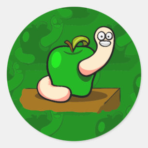 Sticker Rond Happy Worm en Pomme Verte