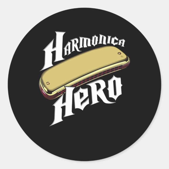 Sticker Rond Harmonica Hero Instrument Band Blues Musique Cadea (Devant)