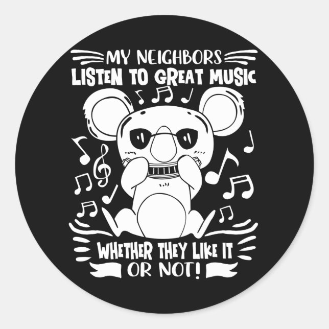 Sticker Rond Harmonica Kids Musicien Koala avec Harmonica (Devant)