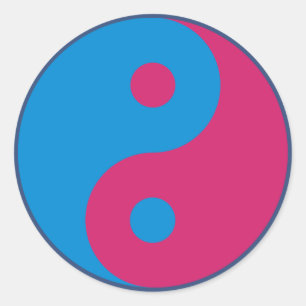Sticker Rond Harmonie colorée de Yin Yang bleue et rose
