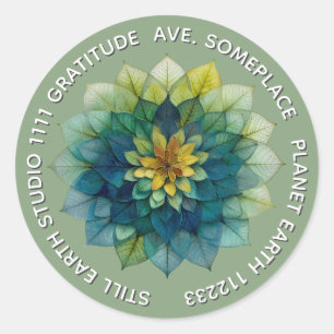 Sticker Rond Harmonie Verdoyante Mandala de Feuilles