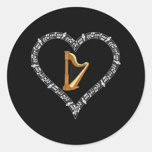 Sticker Rond Harp Music Player Notes musicales Love Heart